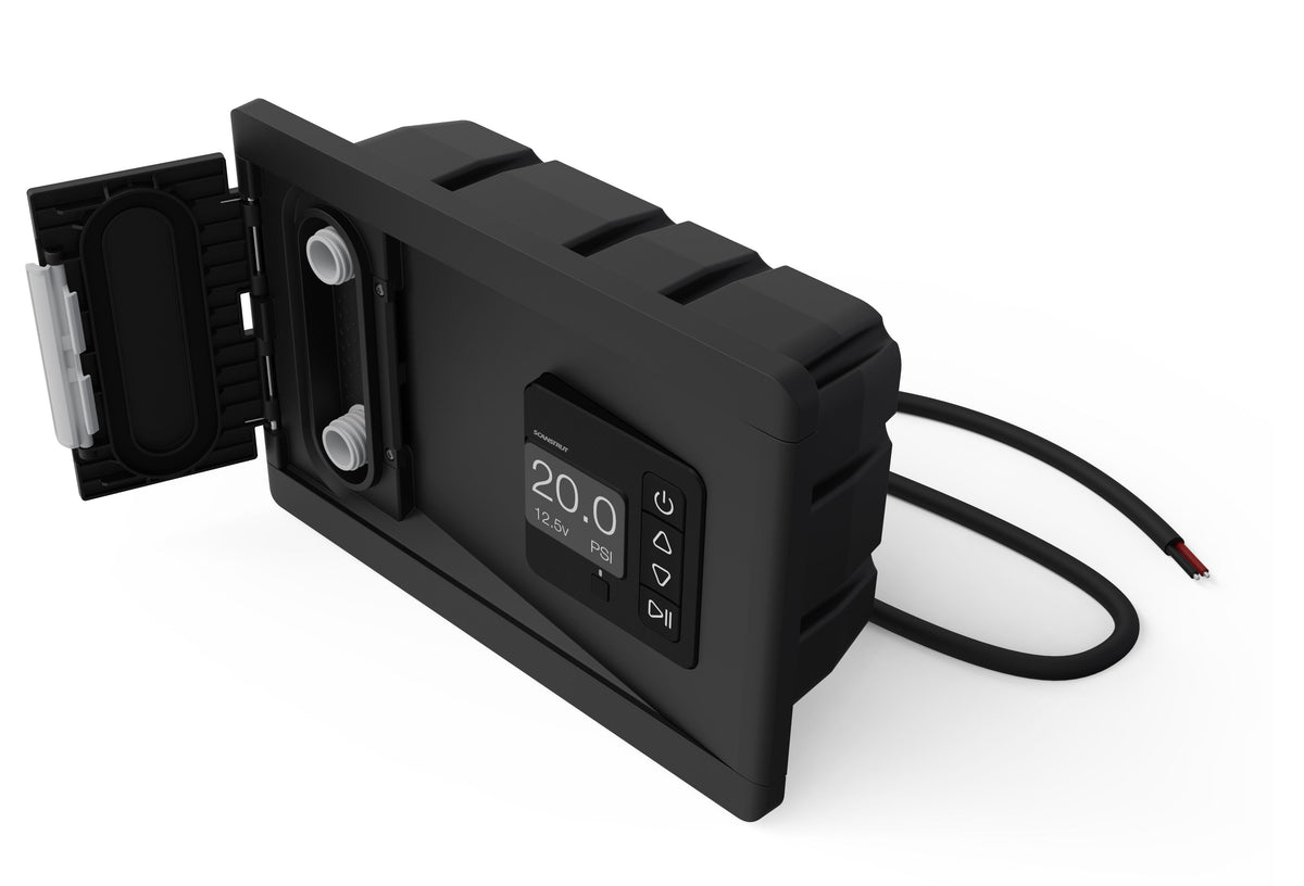 Scanstrut ATMOS SC-AOB-A2 in-built 12v air station with hinged lid open, showing control panel with 20.0 display
