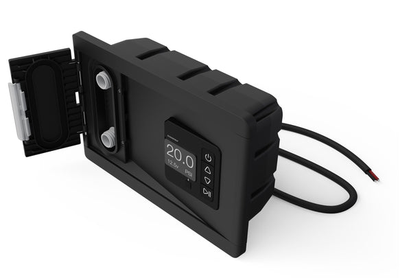 Scanstrut ATMOS SC-AOB-A2 in-built 12v air station with hinged lid open, showing control panel with 20.0 display