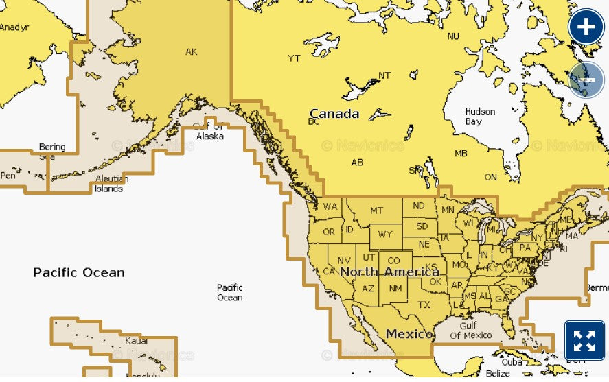 Garmin Navionics+ 010-C1287-20 U.S. and Coastal Canada NSUS001L coverage, selection over North America