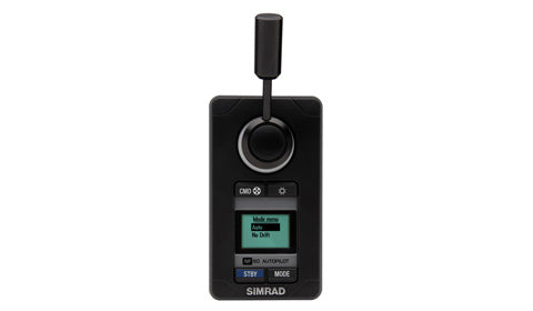 Simrad NF80 non follow up remote unit 000-10185-001 with tiller lever, small display and buttons, front view