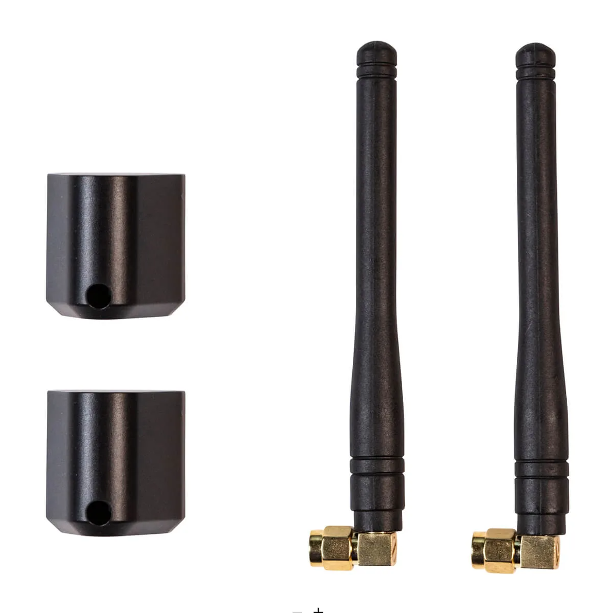 Garmin OnDeck 010-13009-06 LTE antenna, pair of black antennas with right-angle SMA plugs and two spacers