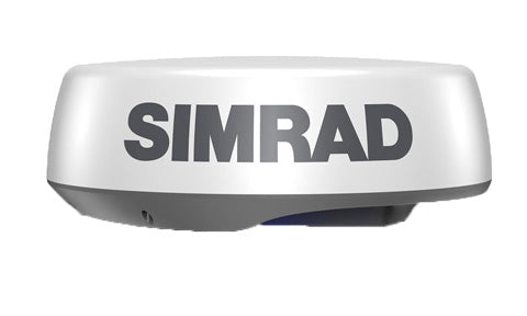 Simrad Halo24 pulse compression radar dome 000-14535-001, white dome with Simrad logo, front view
