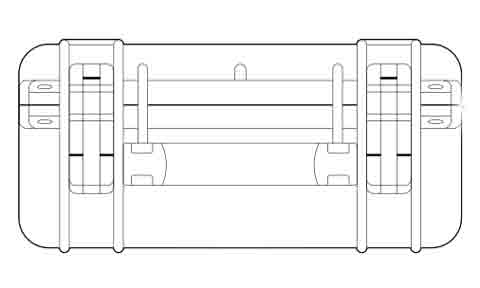 FLIR A80023 Ocean Scout hard storage case, line drawing of a case with two latches and a carry handle