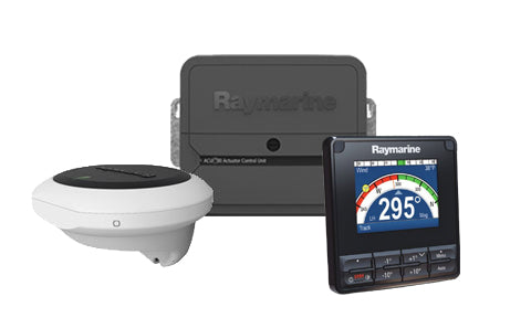 Raymarine T70161 Evolution EV-400 sail autopilot pack, white sensor core, ACU-400 and p70 display reading 295