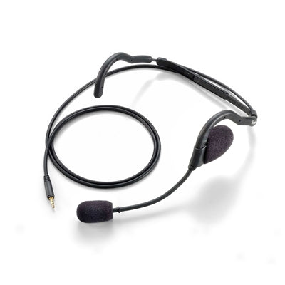 Icom HS-95 headset with boom microphone, black neckband headset with a boom mic and a lead with a 3.5 mm plug