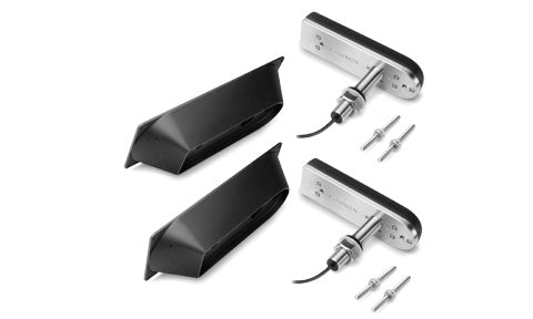 Garmin GT50-THP 010-01965-11 thru hull mount pair 12 pin, two black fairings with steel stems, screws and cables
