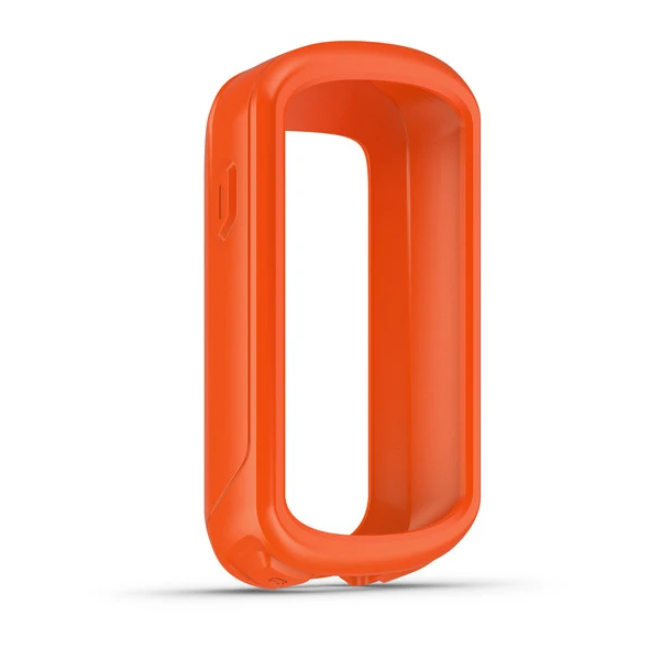 Garmin 010-12792-06 orange silicone case for Edge 830 cycling computer, front view of open-fronted case