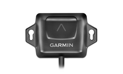 Garmin Steady Cast 010-11417-10 heading sensor, black square housing with two mounting ears and cable