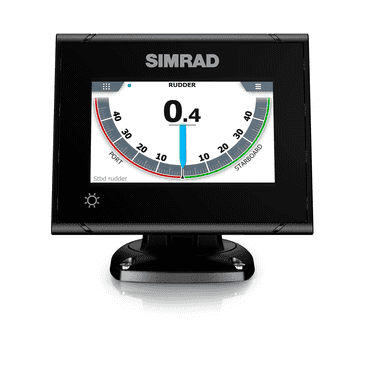 Simrad I3000 5 inch instrument display 000-14125-001 on a stand, screen showing rudder angle reading 0.4