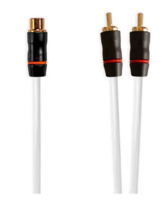 Fusion 010-12895-00 RCA splitter cable, female to dual male, gold plugs and orange rings on white leads