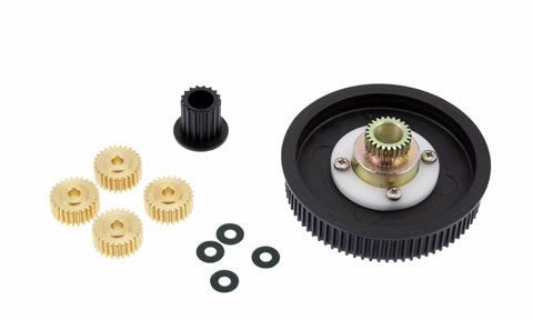 Raymarine N021 linear drive heavy duty gear kit, black gear wheel, four brass gears, a hub and washers