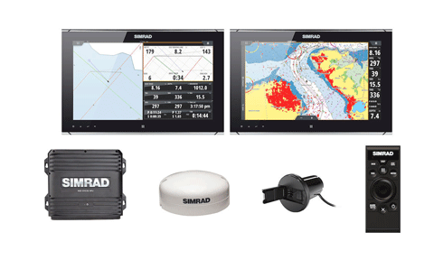 Simrad NSO EVO3S MPU 16 inch dual system 000-15121-001: two displays, processor, GPS antenna, remote and knob