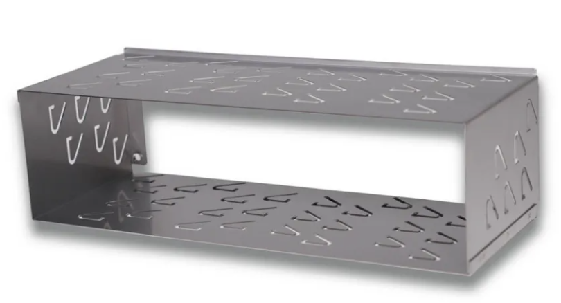 Fusion RA70 010-12466-00 single DIN mounting cage, grey slotted steel sleeve, angled from above
