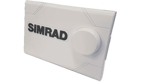 Simrad A2004/AP48 white suncover 000-14073-001 with SIMRAD logo and knob cut-out, angled front view