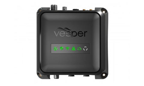 Vesper Cortex M1 010-02815-20 SOTDMA smart AIS transponder, black box with green status lights, front view