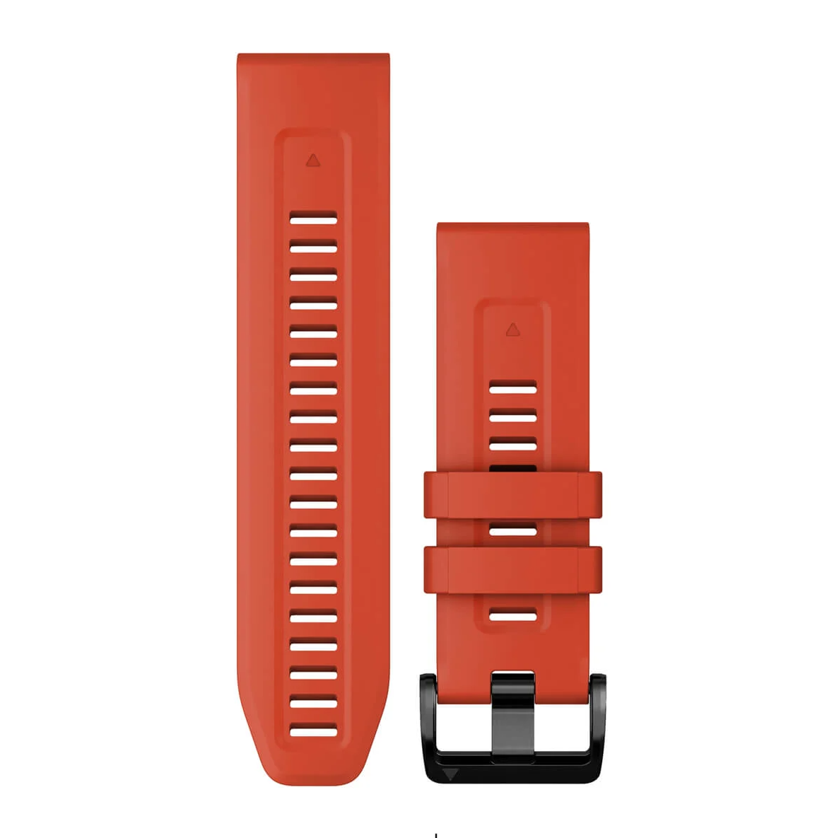 Garmin 010-13117-04 QuickFit 26 watch bands in flame red silicone with black buckle, strap pair