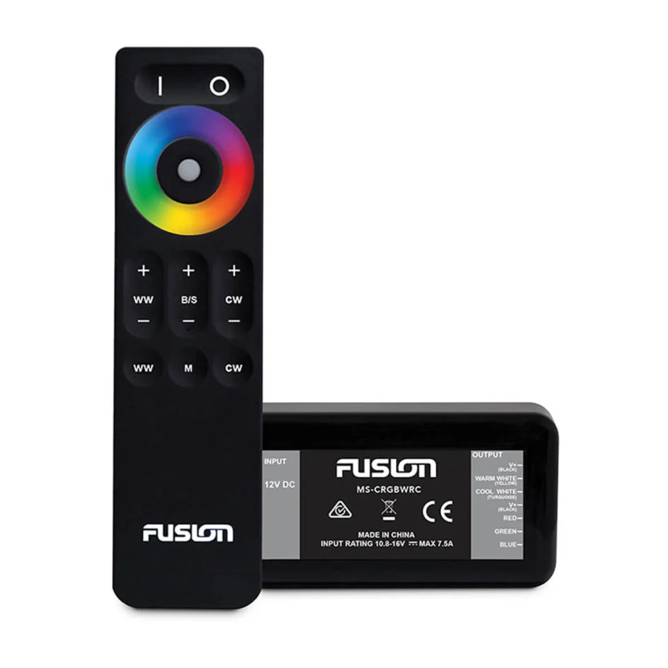 Fusion 010-13060-00 CRGBW wireless remote, black remote with colour wheel and Fusion receiver box
