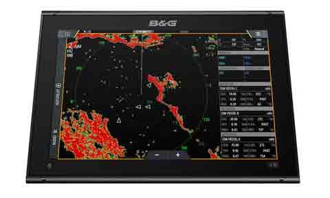 B&G 000-14154-001 Vulcan 12R chartplotter radar sonar North Europe, front view of a 12 inch display showing radar