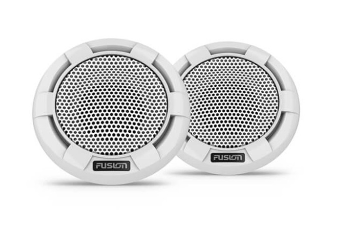 Fusion Signature Series 3i 010-02796-20 component tweeters, pair of white tweeters with mesh grilles