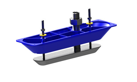 Lowrance Simrad stainless steel StructureScan HD thru-hull transducer 000-11459-001 in blue fairing, side view