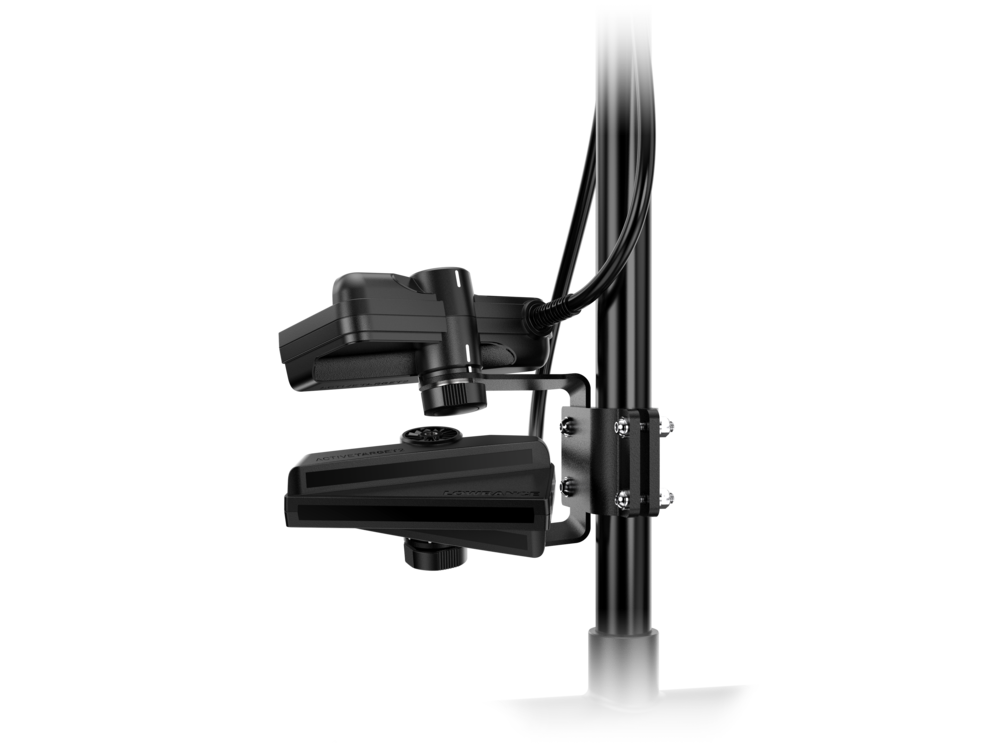 Lowrance 000-15960-001 Scout and Scout Wide bracket, black sensor clamps on a long black pole with a base plate