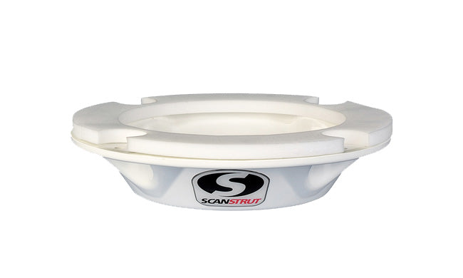 Scanstrut SC35 satcom antenna mount, white moulded base with Scanstrut S logo and round top ring