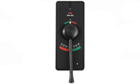 Raymarine A80532 follow-on tiller steer autopilot control head, black unit with a lever and red and green scales