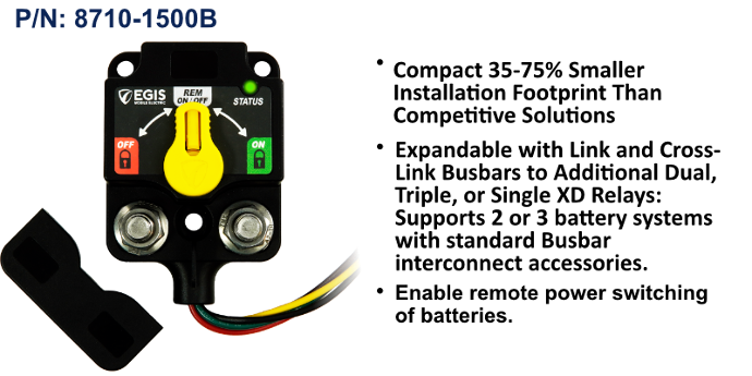 EGIS XD Single Remote battery switch 8710-1500, one yellow knob, status LED, studs and tinned wires