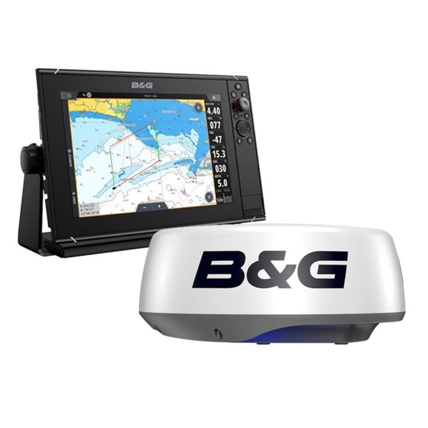 B&G 000-15564-002 Zeus 3S 12 chartplotter with HALO20+ radar, display showing a chart, with a white radome