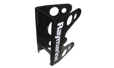 Raymarine T234 mast bracket Maxi 3 up, black powder-coated bracket with white Raymarine lettering and round holes