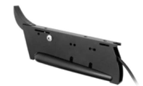Raymarine A80207 Dragonfly trolling motor mount, black angled bracket with slots and a cable