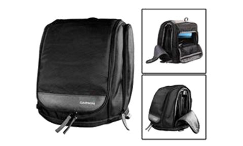 Garmin 010-11849-05 portable bag only replacement, black padded bag with Garmin tab, shown closed and open