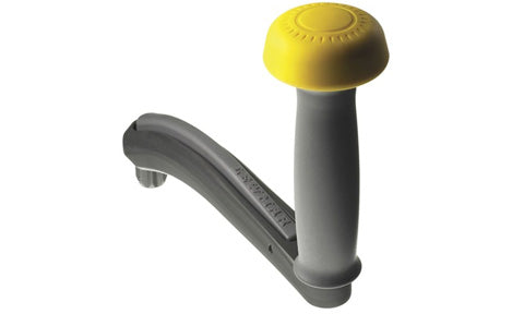 Lewmar 8 inch OneTouch power grip lock-in winch handle, 29140042, grey handle with a yellow push-button top