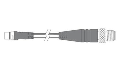 Raymarine A06078 DeviceNet male adaptor cable 140 mm, line drawing of a short cable with a plug and a threaded connector