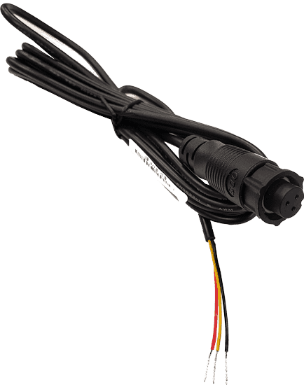 Navico 000-14798-001 NAC-2 rudder feedback cable, black cable with a round plug and bare coloured wires on a green background