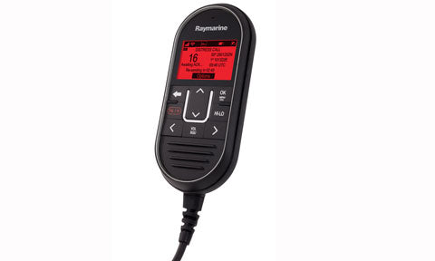 Raymarine A80289 RayMic for Ray60, Ray70, Ray90 and Ray91 VHF, black handset with red screen showing channel 16
