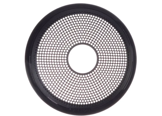 Fusion 010-12878-30 6.5in XS classic grille in black, front view of perforated round cover with centre hole