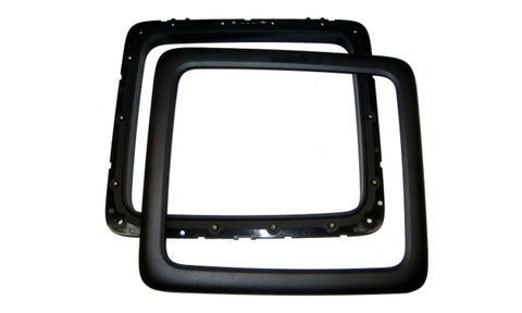 Raymarine A80366 Dragonfly 4 and 5 flush mount kit, two black square mounting frames, one with a TOP marking