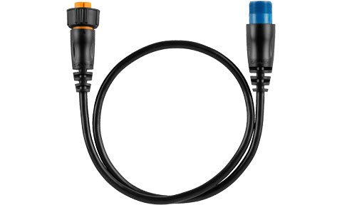 Garmin 010-12122-10 8-pin transducer to 12-pin sounder adapter cable with orange and blue threaded plugs