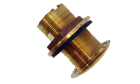 Raymarine T942 bronze fitting for DST800 transducer, threaded bronze through hull body with a nut, on black