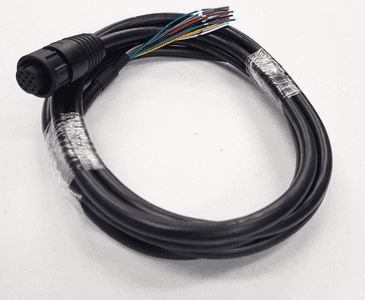 Navico 000-14807-001 V3100 NMEA 0183 cable, coiled black cable with a round plug and bare coloured wires