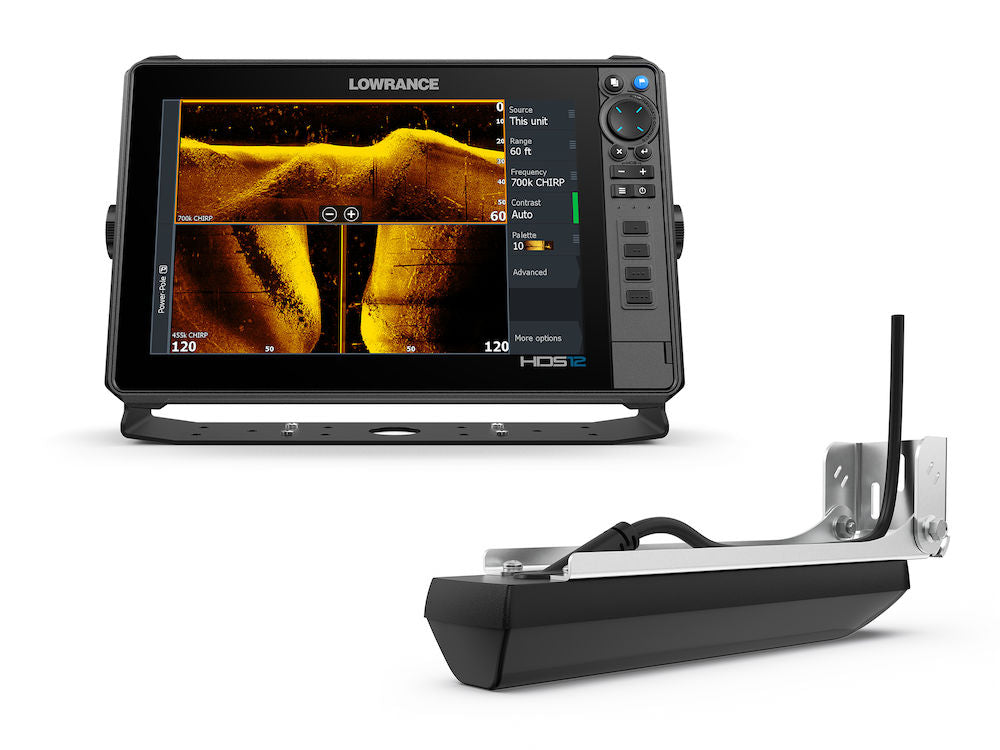 Lowrance 000-15988-001 HDS PRO 12 with Active Imaging HD, 12 inch display showing sonar, with a transom transducer
