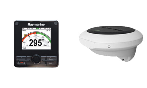 Raymarine T70164 Evolution EV-DBW drive-by-wire autopilot pack, p70 display reading 295 and a white sensor core