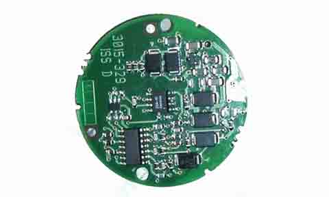 Raymarine A28164 wind transducer PCB, round green circuit board with small components, top view