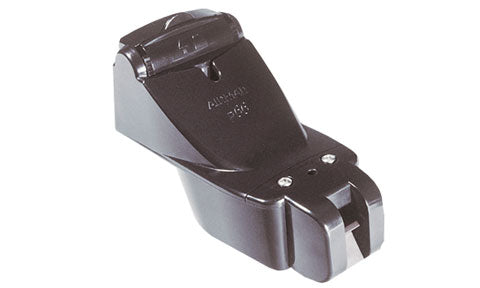 Raymarine E66054 P66 600 W 50-200 kHz speed, depth and temperature transducer, grey body with a lid, angled view