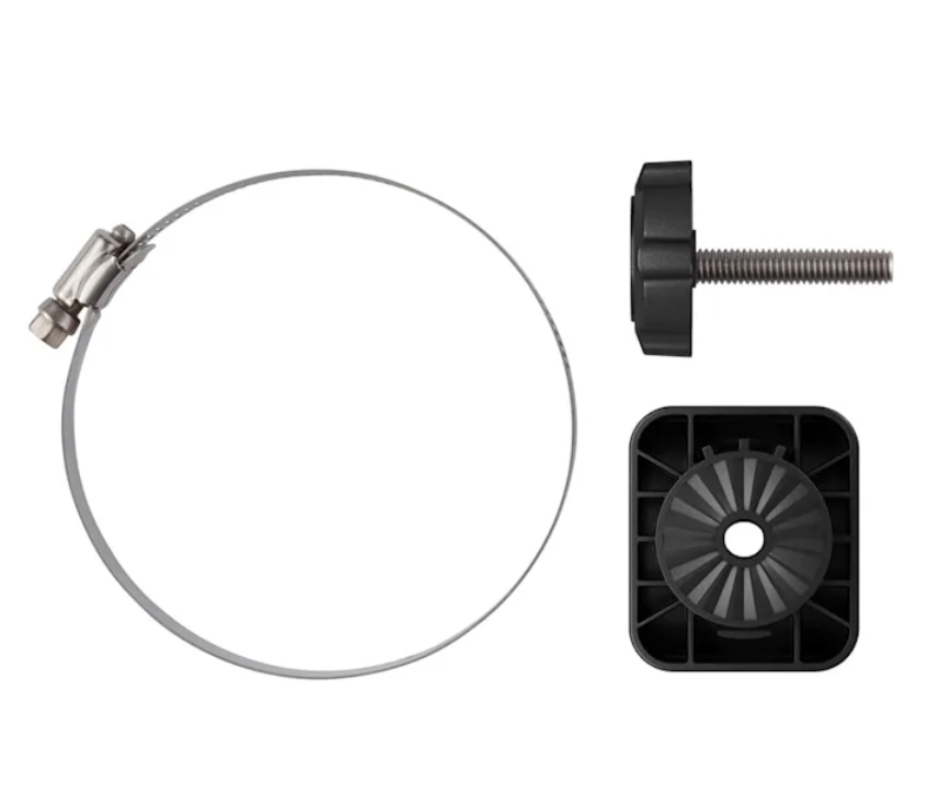 Garmin 010-13248-01 trolling motor barrel mount, steel hose clamp, black thumb bolt and black base plate