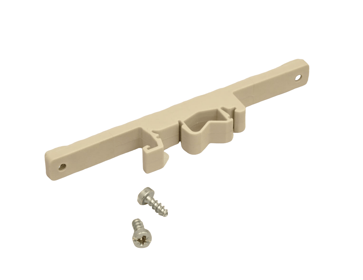 Actisense DIN-KIT-2 clip and two screws, beige plastic DIN rail clip with two small screws, on green