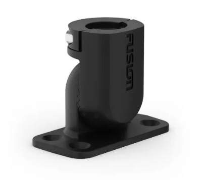 Fusion 010-13101-20 flat mount bracket, black pole socket on a base plate with three screw holes, front view