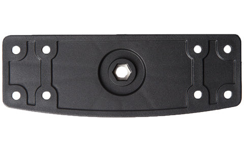 ROKK RL-506 black top plate, plan view with centre hex socket and screw holes at both ends