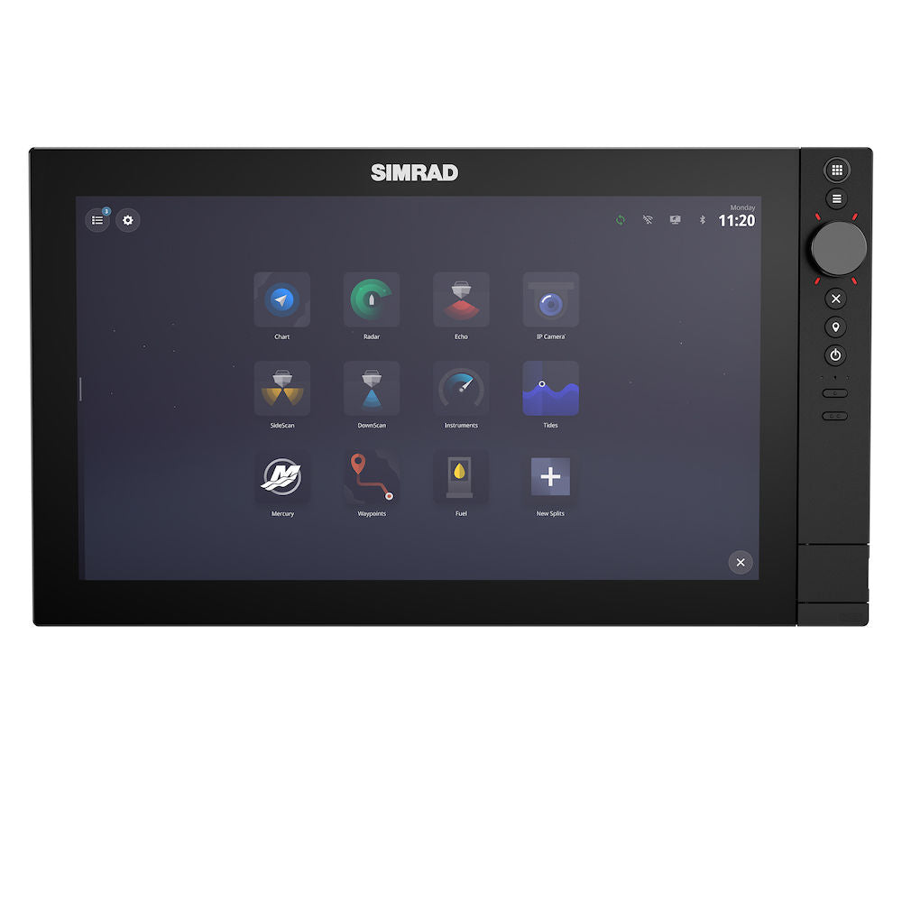 Simrad NSS 4 16 inch chartplotter 000-16277-001 front view with home screen icons and side rotary dial